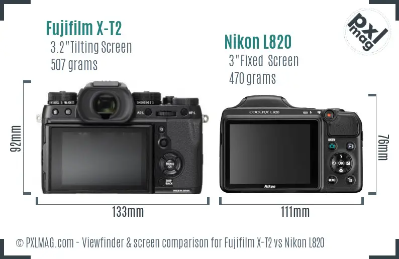 Fujifilm X-T2 vs Nikon L820 Screen and Viewfinder comparison