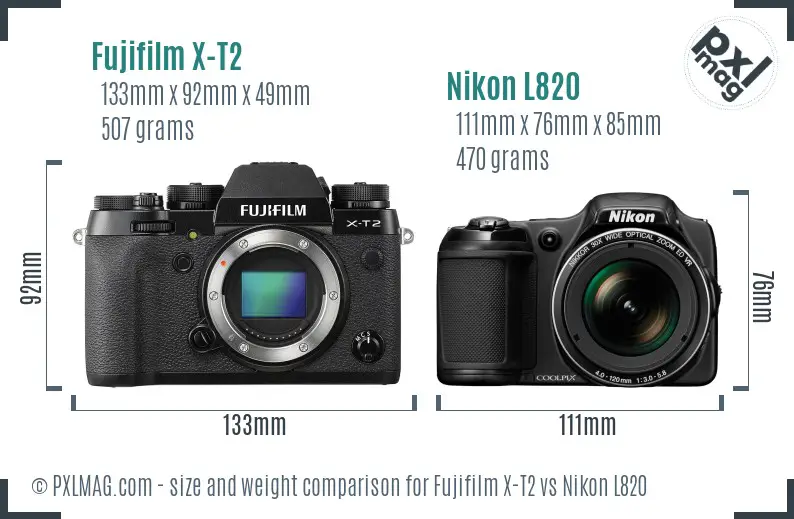 Fujifilm X-T2 vs Nikon L820 size comparison
