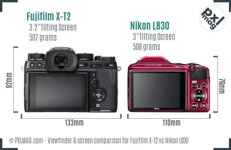 Fujifilm X-T2 vs Nikon L830 Screen and Viewfinder comparison Fujifilm X-T2 vs Nikon L830 Screen and Viewfinder comparison