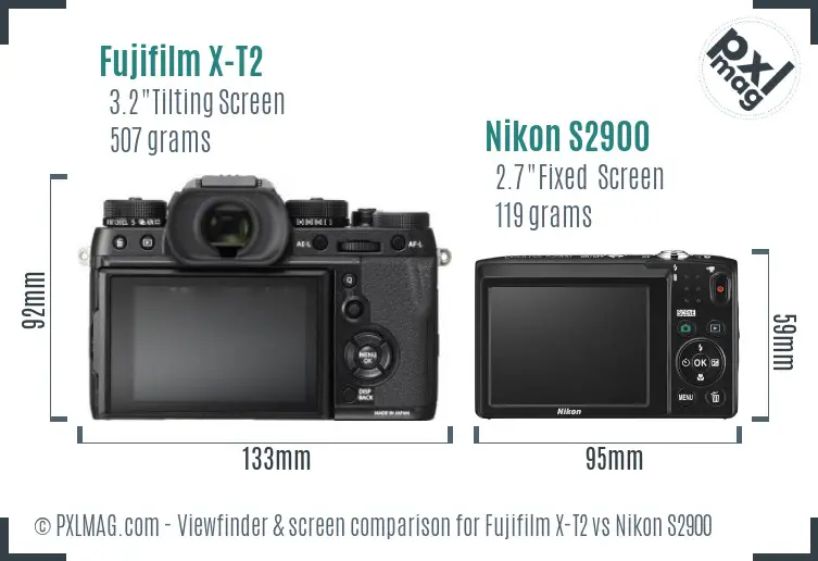 Fujifilm X-T2 vs Nikon S2900 Screen and Viewfinder comparison