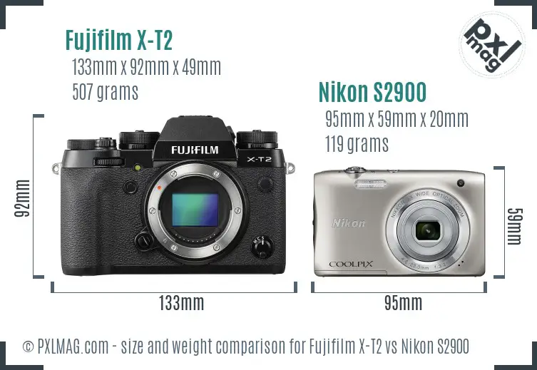 Fujifilm X-T2 vs Nikon S2900 size comparison
