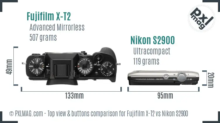 Fujifilm X-T2 vs Nikon S2900 top view buttons comparison