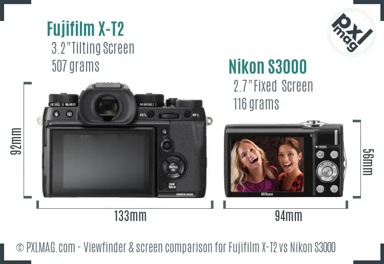 Fujifilm X-T2 vs Nikon S3000 Screen and Viewfinder comparison Fujifilm X-T2 vs Nikon S3000 Screen and Viewfinder comparison