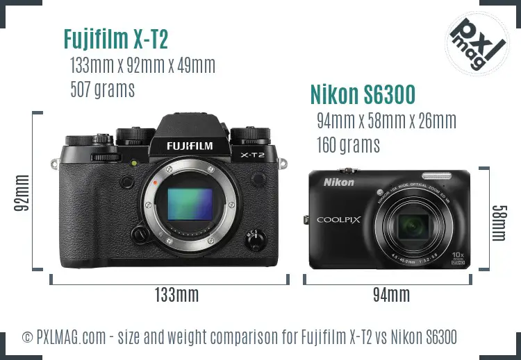 Fujifilm X-T2 vs Nikon S6300 size comparison