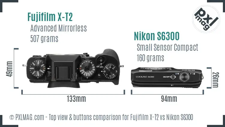 Fujifilm X-T2 vs Nikon S6300 top view buttons comparison