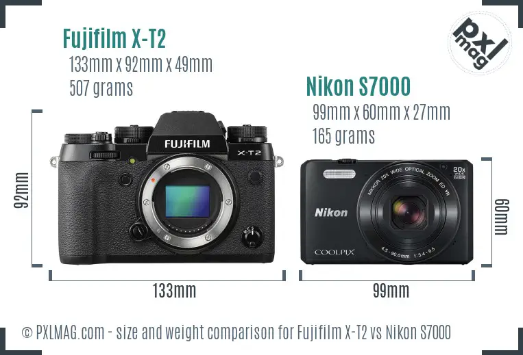 Fujifilm X-T2 vs Nikon S7000 size comparison Fujifilm X-T2 vs Nikon S7000 size comparison