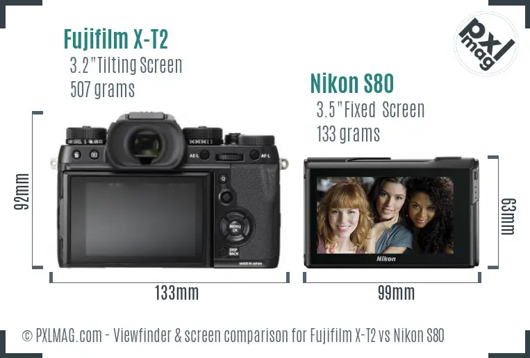 Fujifilm X-T2 vs Nikon S80 Screen and Viewfinder comparison