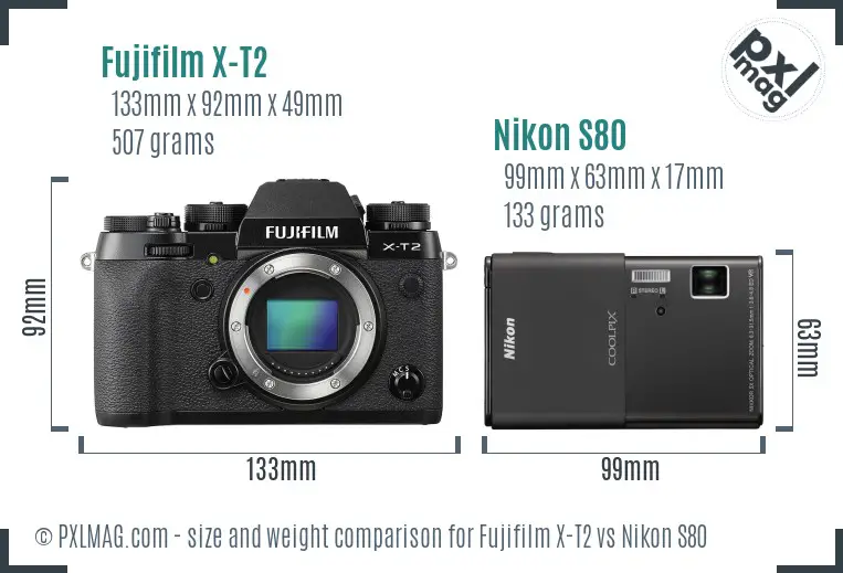 Fujifilm X-T2 vs Nikon S80 size comparison