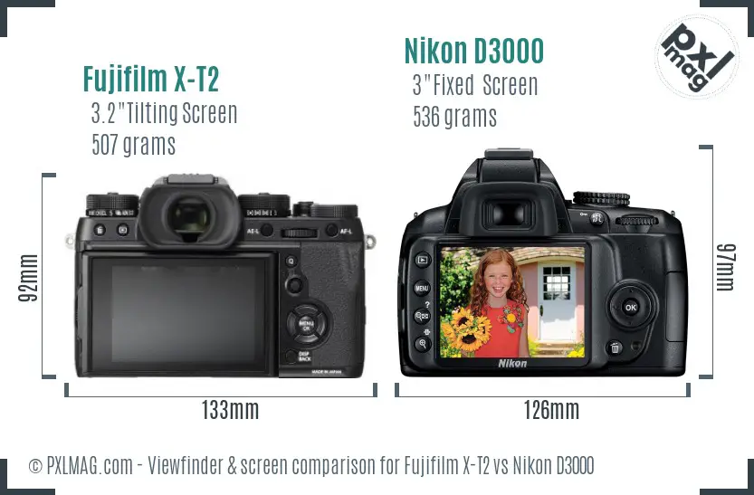 Fujifilm X-T2 vs Nikon D3000 Screen and Viewfinder comparison Fujifilm X-T2 vs Nikon D3000 Screen and Viewfinder comparison