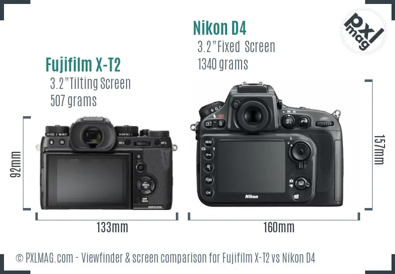 Fujifilm X-T2 vs Nikon D4 Screen and Viewfinder comparison Fujifilm X-T2 vs Nikon D4 Screen and Viewfinder comparison