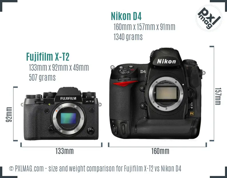 Fujifilm X-T2 vs Nikon D4 size comparison Fujifilm X-T2 vs Nikon D4 size comparison
