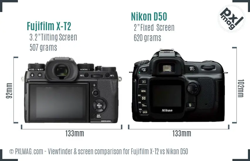 Fujifilm X-T2 vs Nikon D50 Screen and Viewfinder comparison Fujifilm X-T2 vs Nikon D50 Screen and Viewfinder comparison
