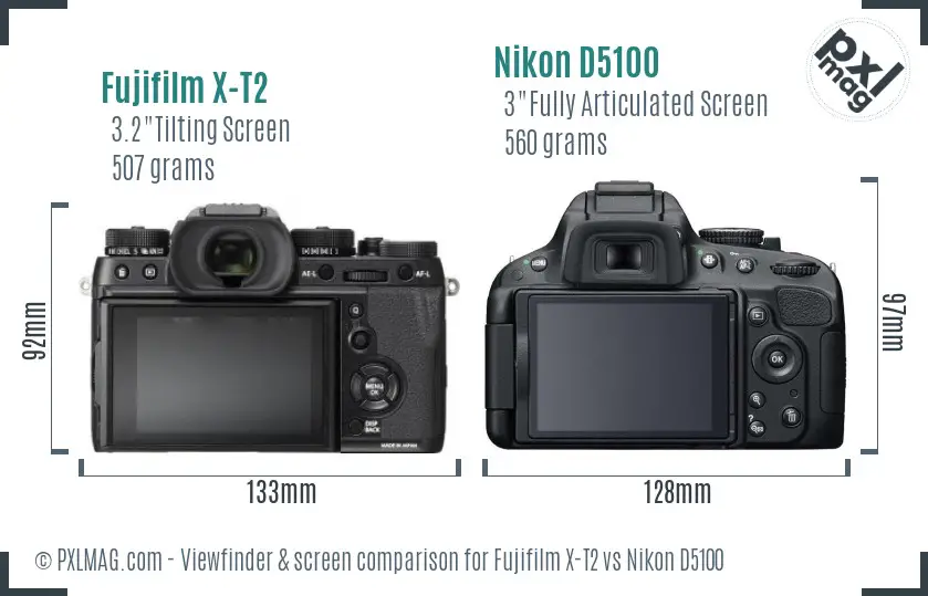 Fujifilm X-T2 vs Nikon D5100 Screen and Viewfinder comparison Fujifilm X-T2 vs Nikon D5100 Screen and Viewfinder comparison
