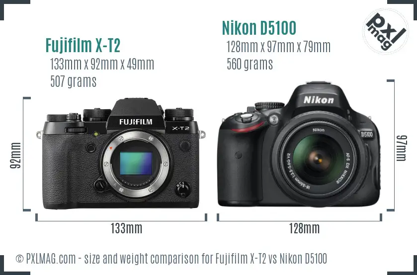 Fujifilm X-T2 vs Nikon D5100 size comparison Fujifilm X-T2 vs Nikon D5100 size comparison
