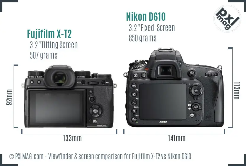 Fujifilm X-T2 vs Nikon D610 Screen and Viewfinder comparison Fujifilm X-T2 vs Nikon D610 Screen and Viewfinder comparison