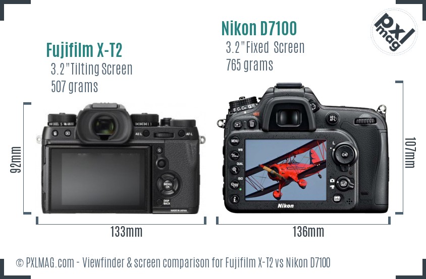 Fujifilm X-T2 vs Nikon D7100 Screen and Viewfinder comparison