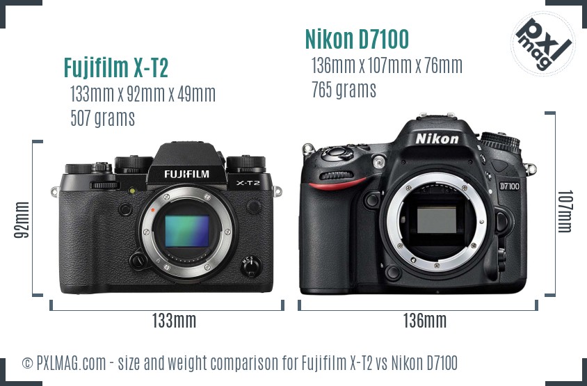 Fujifilm X-T2 vs Nikon D7100 size comparison