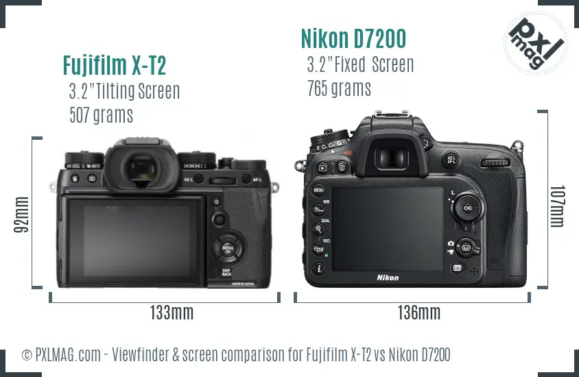 Fujifilm X-T2 vs Nikon D7200 Screen and Viewfinder comparison Fujifilm X-T2 vs Nikon D7200 Screen and Viewfinder comparison