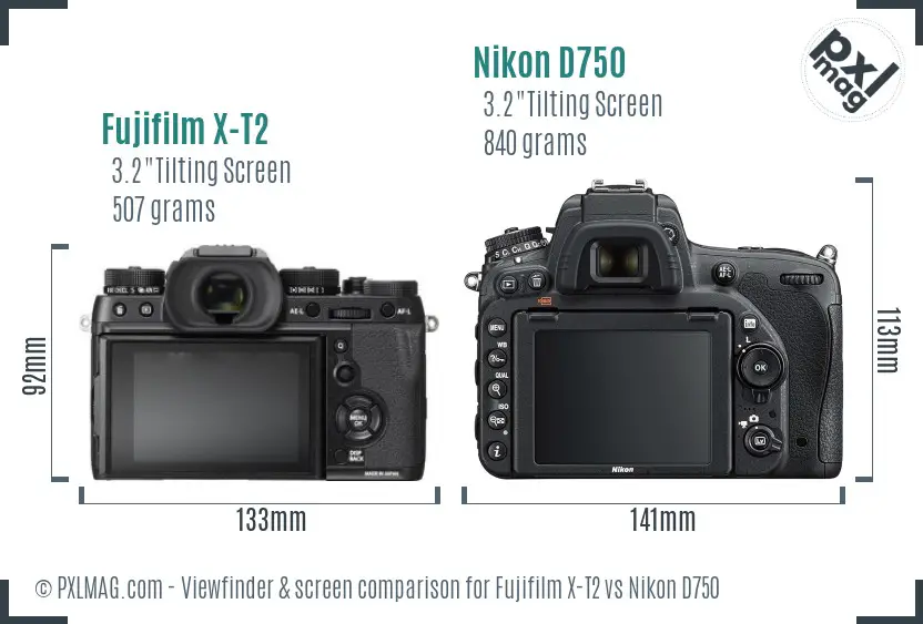 Fujifilm X-T2 vs Nikon D750 Screen and Viewfinder comparison Fujifilm X-T2 vs Nikon D750 Screen and Viewfinder comparison