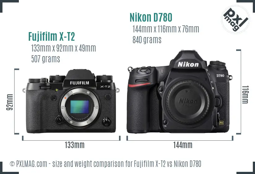 Fujifilm X-T2 vs Nikon D780 size comparison Fujifilm X-T2 vs Nikon D780 size comparison