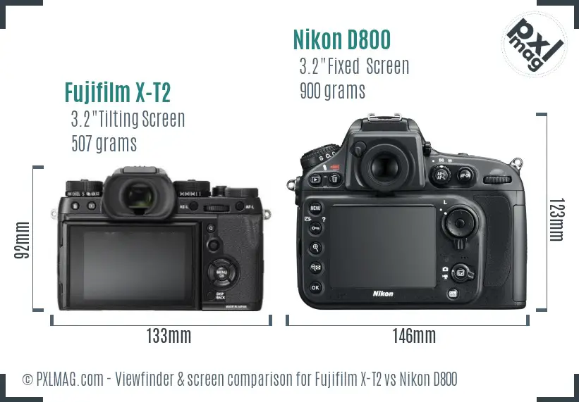Fujifilm X-T2 vs Nikon D800 Screen and Viewfinder comparison Fujifilm X-T2 vs Nikon D800 Screen and Viewfinder comparison