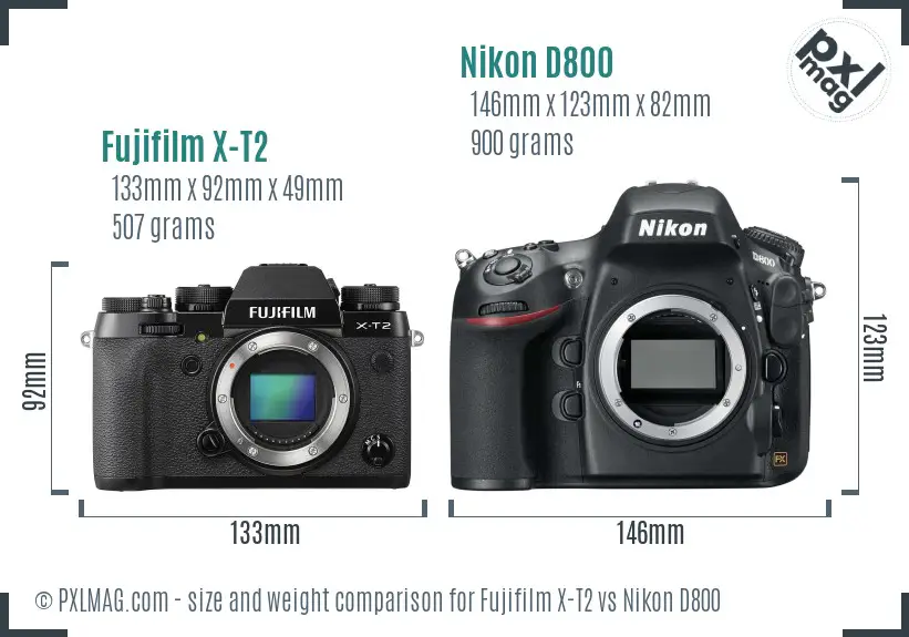 Fujifilm X-T2 vs Nikon D800 size comparison Fujifilm X-T2 vs Nikon D800 size comparison