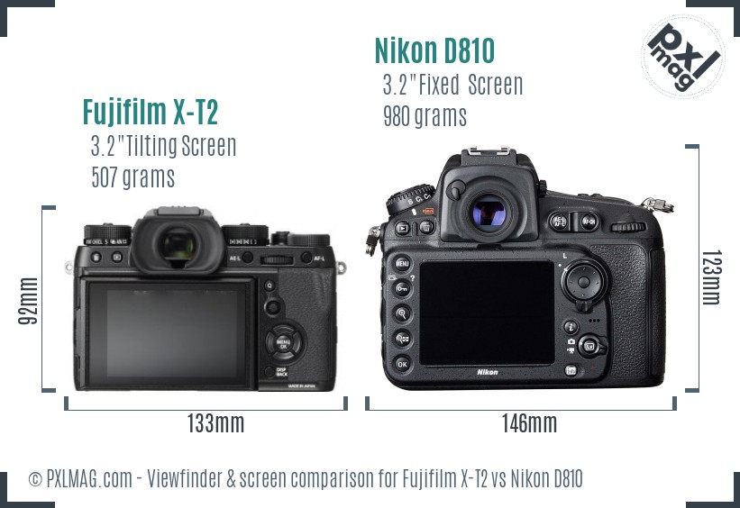 Fujifilm X-T2 vs Nikon D810 Screen and Viewfinder comparison