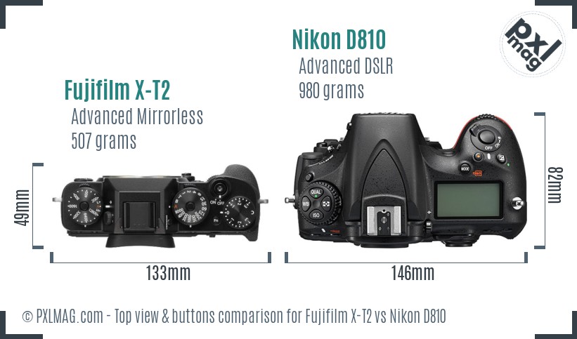 Fujifilm X-T2 vs Nikon D810 top view buttons comparison