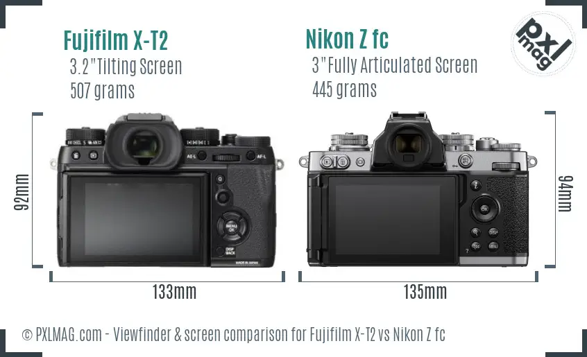 Fujifilm X-T2 vs Nikon Z fc Screen and Viewfinder comparison