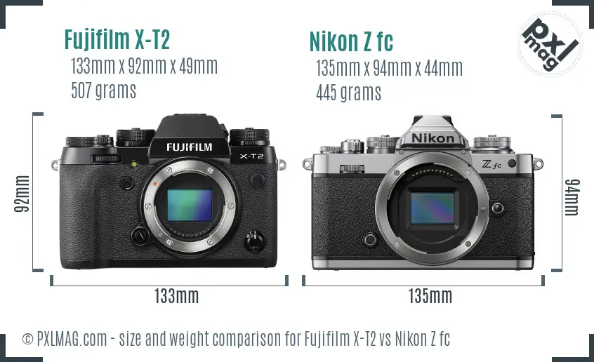 Fujifilm X-T2 vs Nikon Z fc size comparison