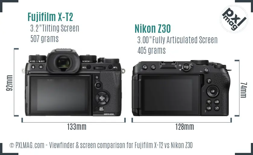Fujifilm X-T2 vs Nikon Z30 Screen and Viewfinder comparison