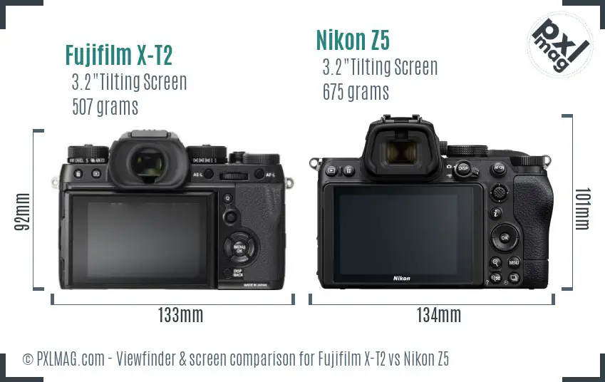 Fujifilm X-T2 vs Nikon Z5 Screen and Viewfinder comparison