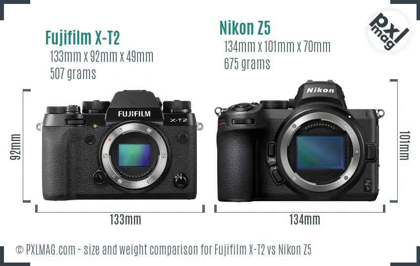 Fujifilm X-T2 vs Nikon Z5 size comparison