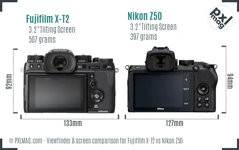 Fujifilm X-T2 vs Nikon Z50 Screen and Viewfinder comparison