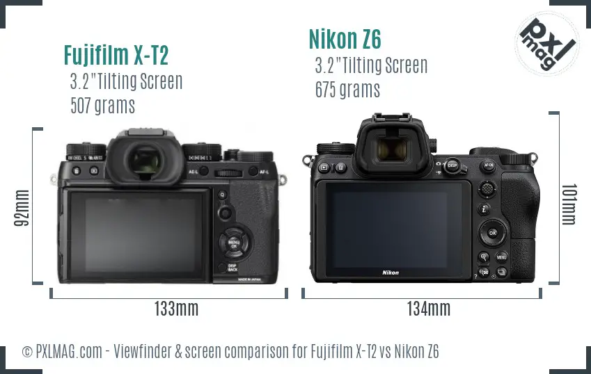 Fujifilm X-T2 vs Nikon Z6 Screen and Viewfinder comparison