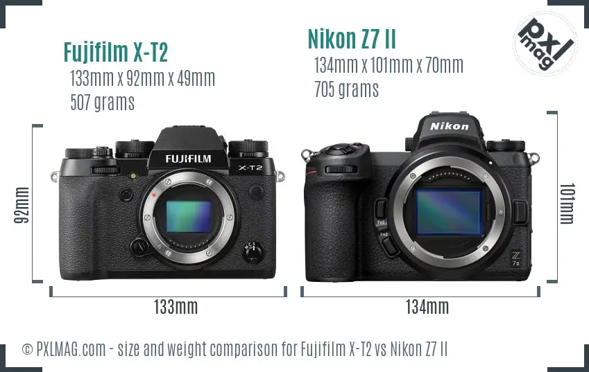 Fujifilm X-T2 vs Nikon Z7 II size comparison