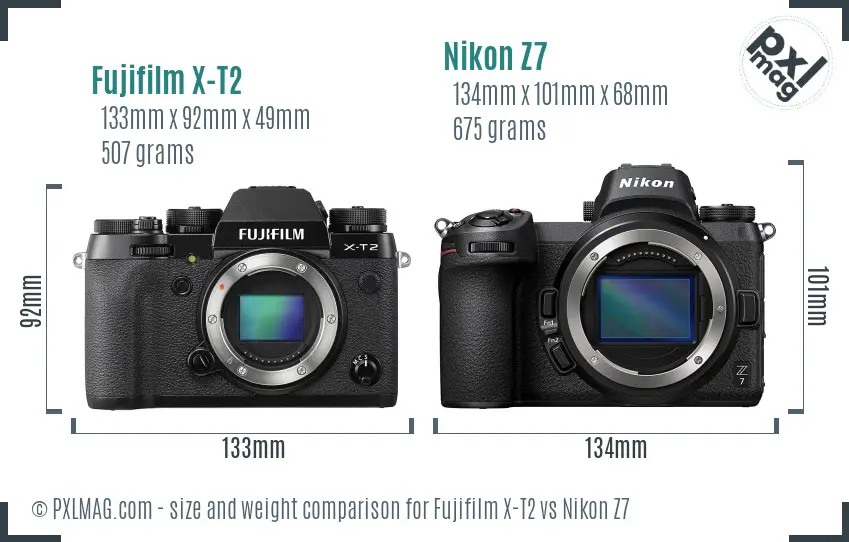 Fujifilm X-T2 vs Nikon Z7 size comparison