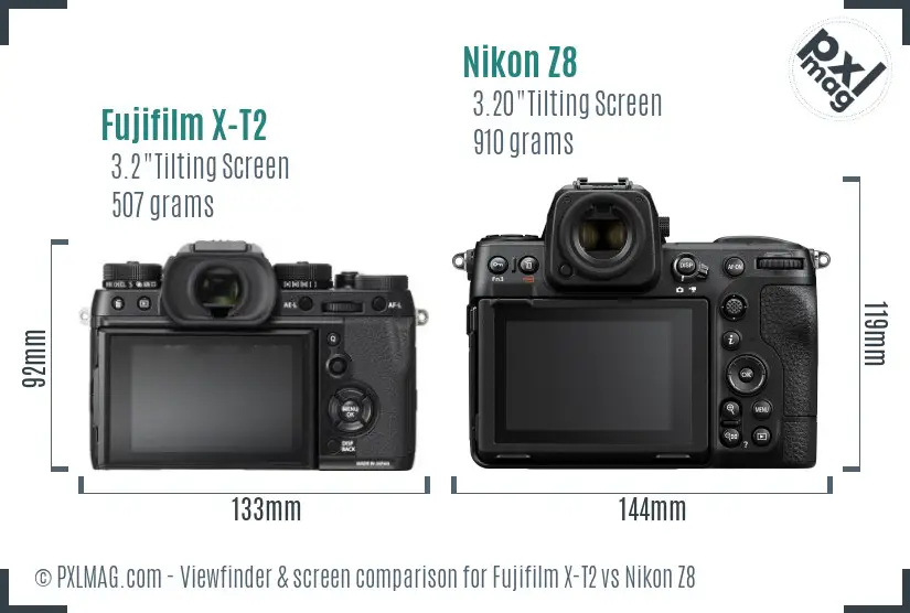 Fujifilm X-T2 vs Nikon Z8 Screen and Viewfinder comparison Fujifilm X-T2 vs Nikon Z8 Screen and Viewfinder comparison