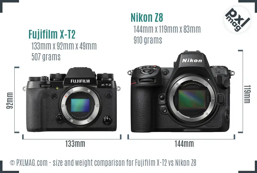 Fujifilm X-T2 vs Nikon Z8 size comparison Fujifilm X-T2 vs Nikon Z8 size comparison