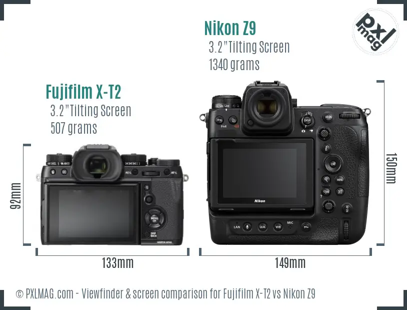 Fujifilm X-T2 vs Nikon Z9 Screen and Viewfinder comparison