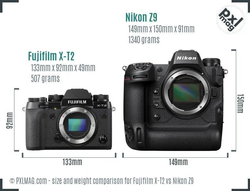 Fujifilm X-T2 vs Nikon Z9 size comparison