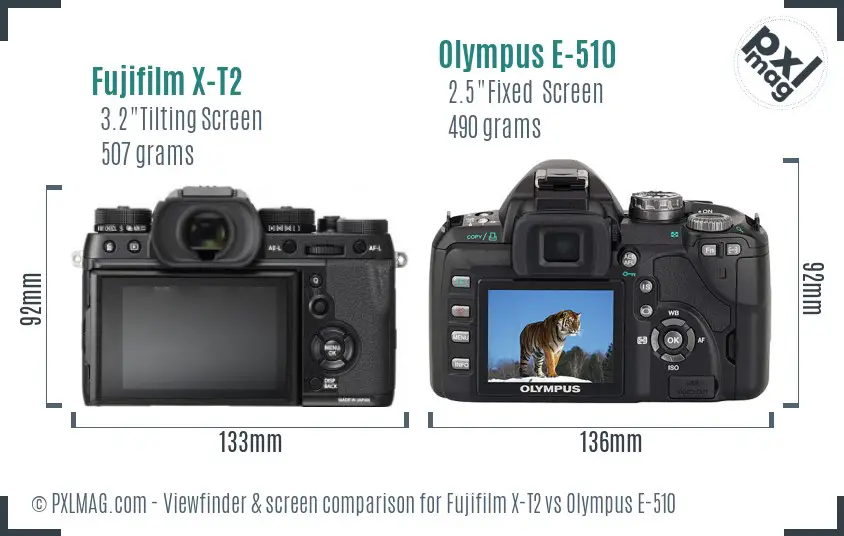 Fujifilm X-T2 vs Olympus E-510 Screen and Viewfinder comparison Fujifilm X-T2 vs Olympus E-510 Screen and Viewfinder comparison