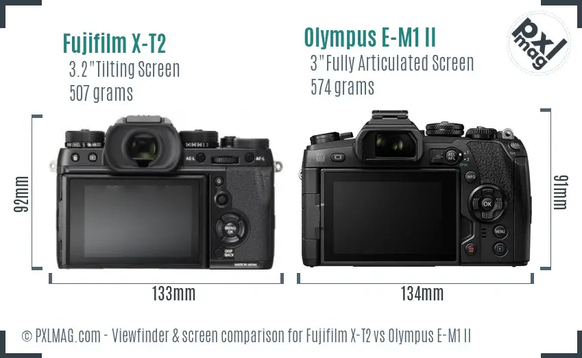 Fujifilm X-T2 vs Olympus E-M1 II Screen and Viewfinder comparison
