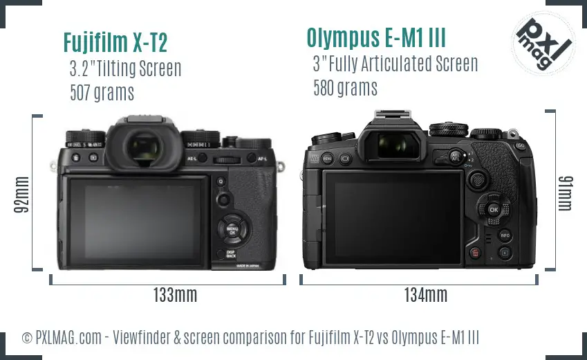 Fujifilm X-T2 vs Olympus E-M1 III Screen and Viewfinder comparison