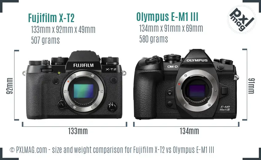 Fujifilm X-T2 vs Olympus E-M1 III size comparison
