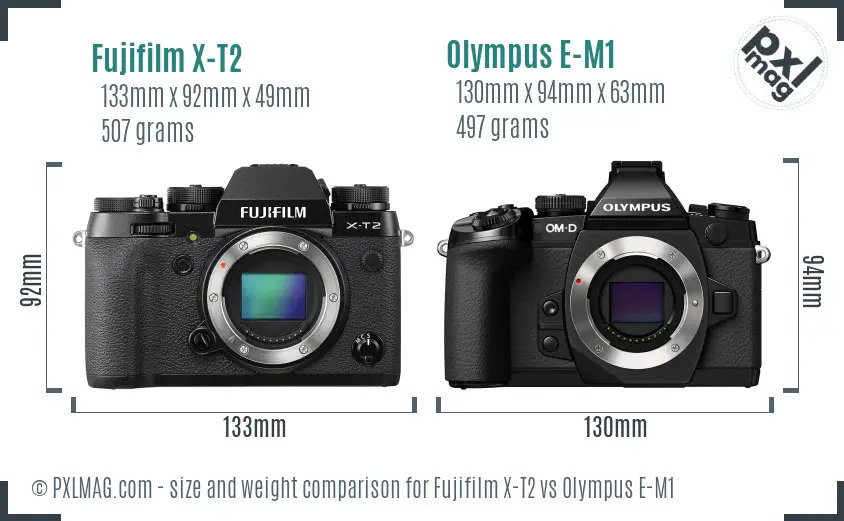 Fujifilm X-T2 vs Olympus E-M1 size comparison