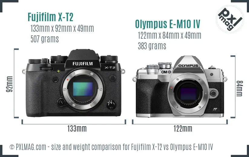 Fujifilm X-T2 vs Olympus E-M10 IV size comparison