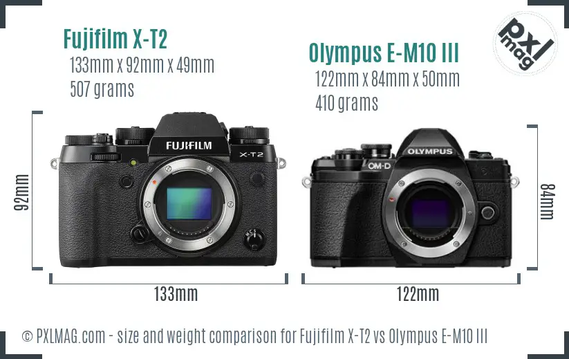 Fujifilm X-T2 vs Olympus E-M10 III size comparison