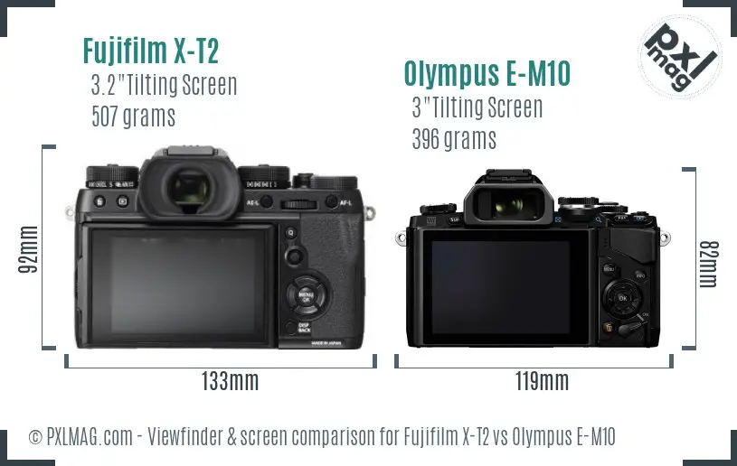 Fujifilm X-T2 vs Olympus E-M10 Screen and Viewfinder comparison