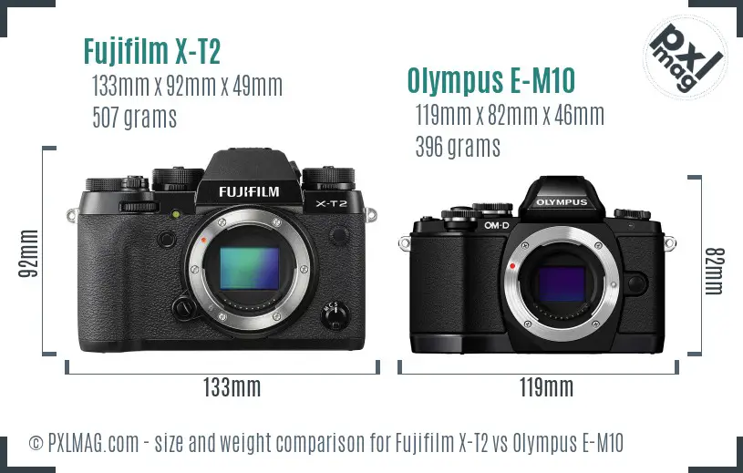 Fujifilm X-T2 vs Olympus E-M10 size comparison